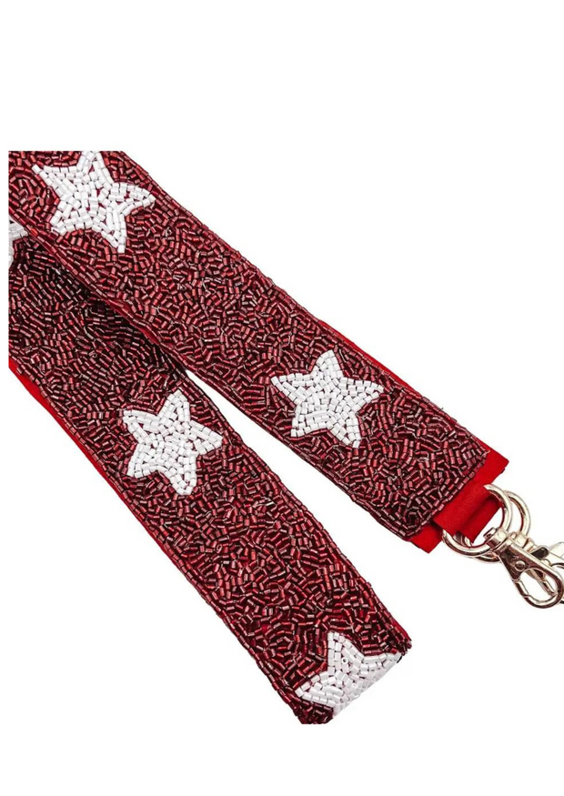 Maroon with White Stars Beaded Purse Strap