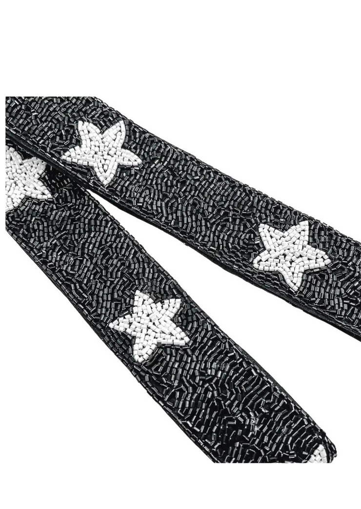 Black with White Stars Beaded Purse Strap