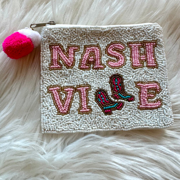 Nashville with Pink Boots Beaded Pouch
