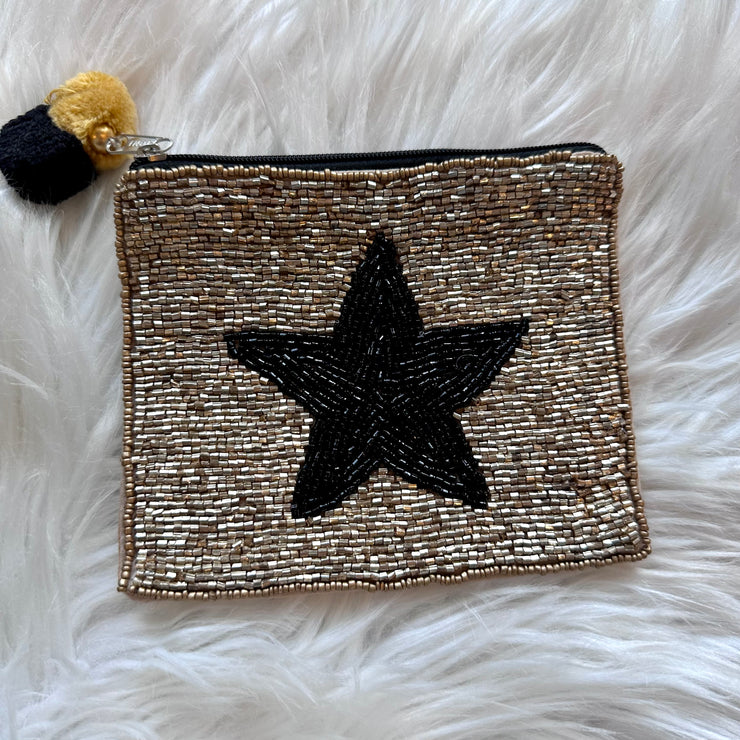 Black Star Beaded Pouch