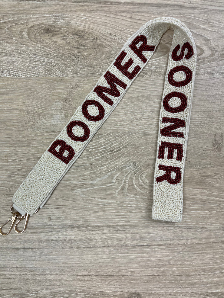 White Boomer Sooner Beaded Bag Strap