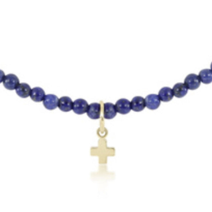 Gemstone 3mm Beaded Bracelet with Cross - Lapis